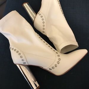 White and silver ankle booties
